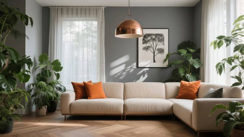 现代客厅绿植点缀图片