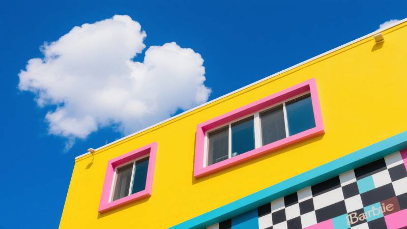 彩色建筑与蓝天白云图片