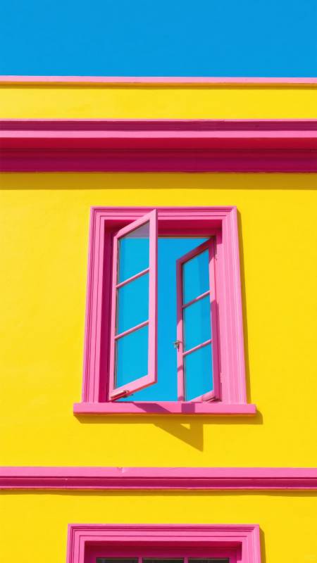 黄墙粉窗映蓝天图片