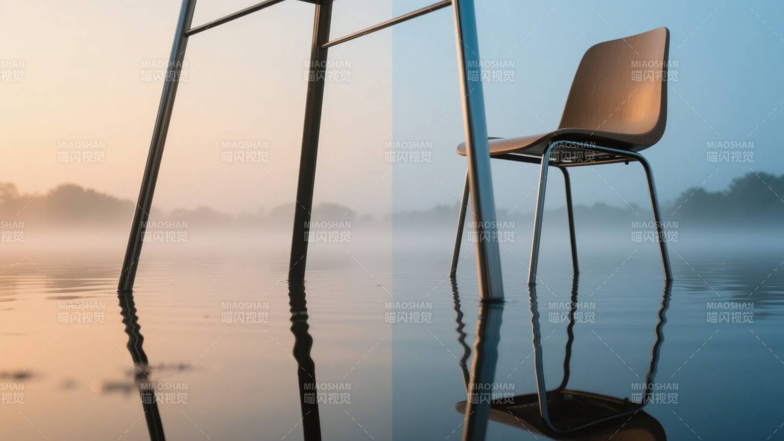 晨雾中的静谧椅影图片