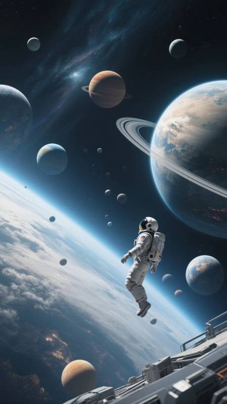 宇航员遨游星海图片