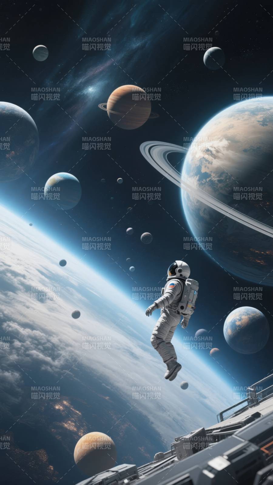 宇航员遨游星海图片