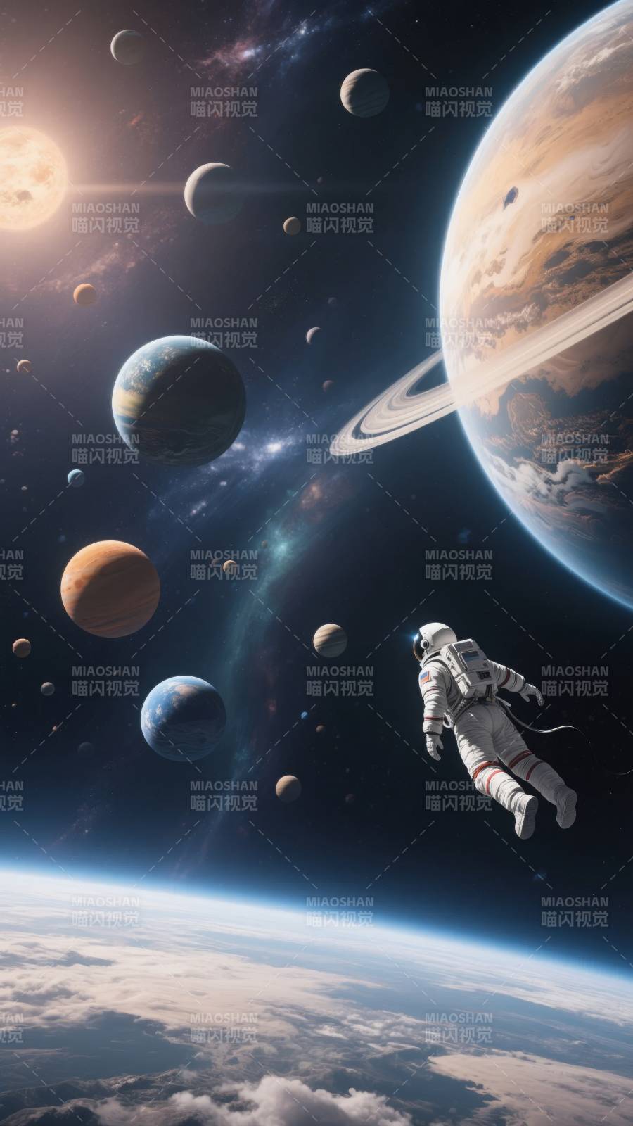 宇航员遨游星海图片