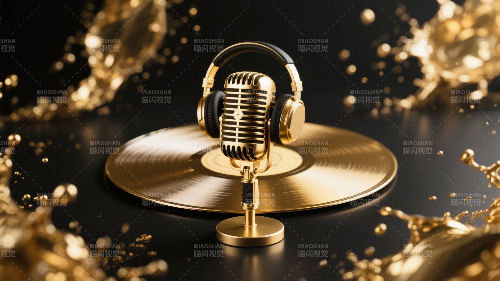 金色唱片与麦克风图片