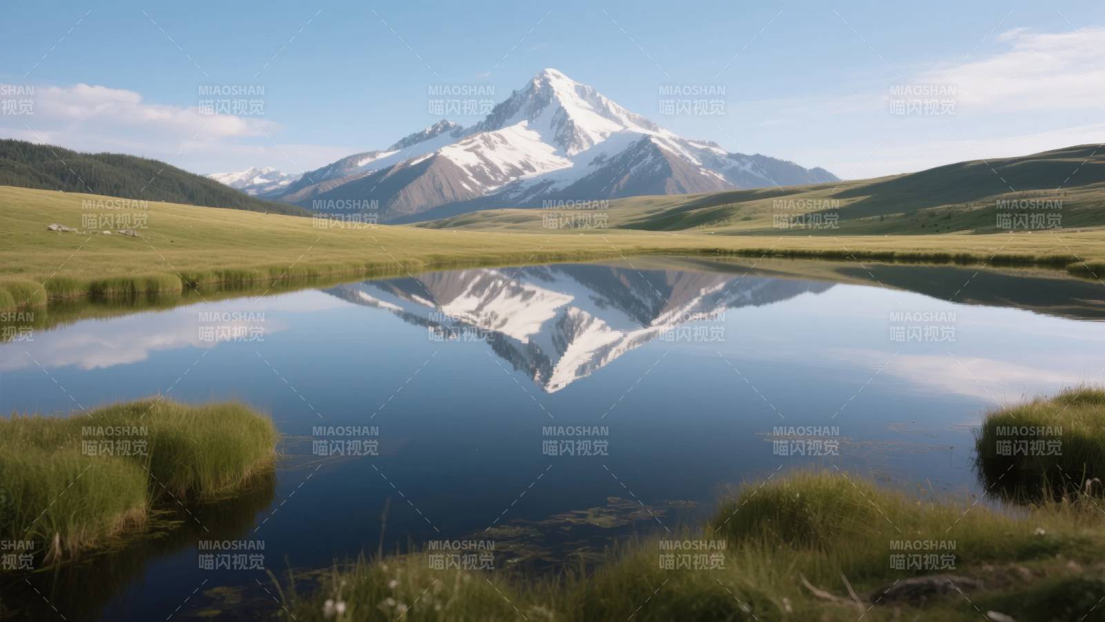 雪山倒影湖中图片