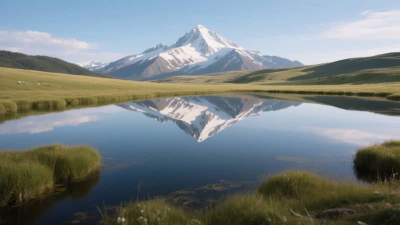 雪山倒影湖中图片