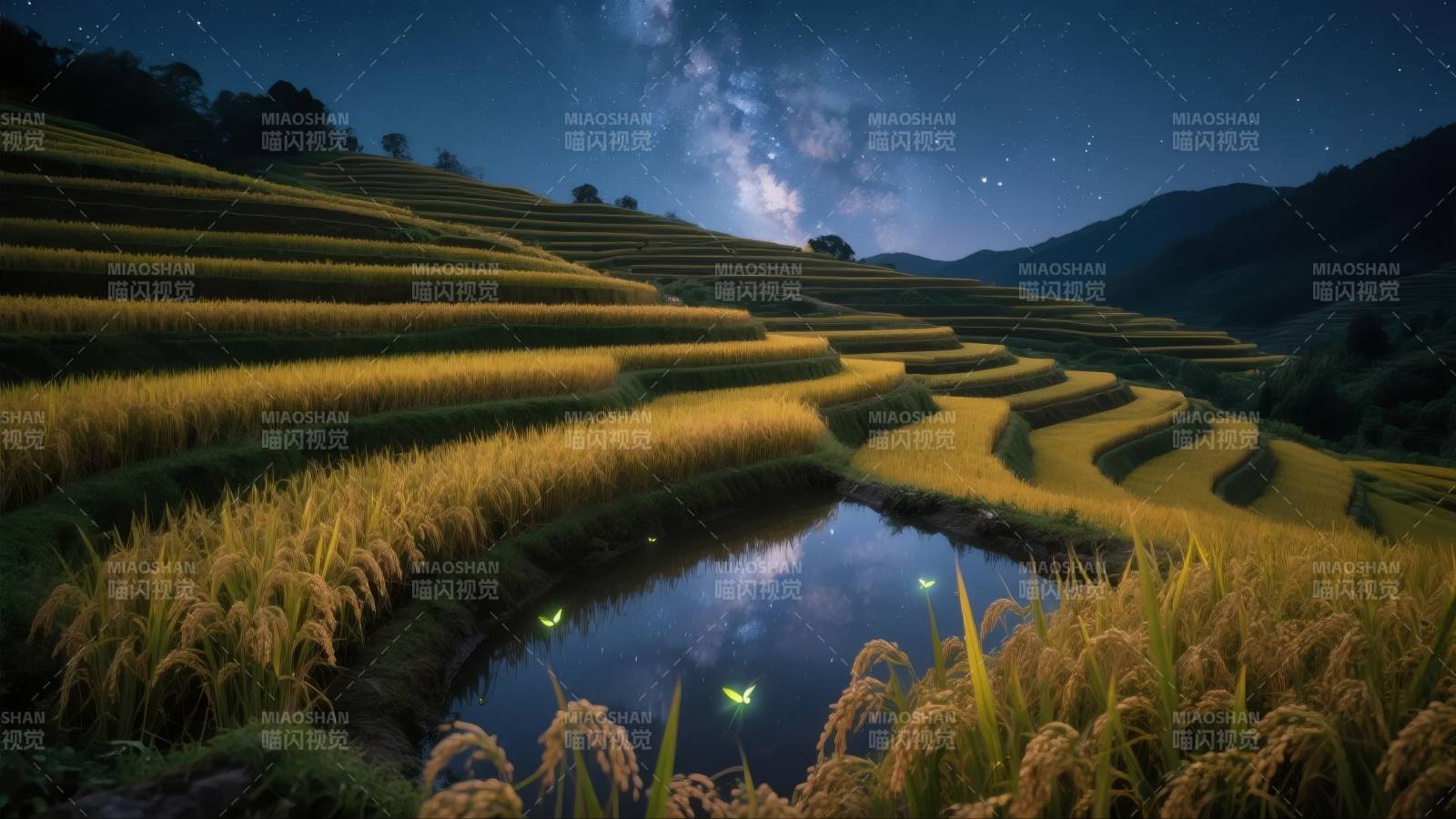 梯田夜色 星河倒影图片