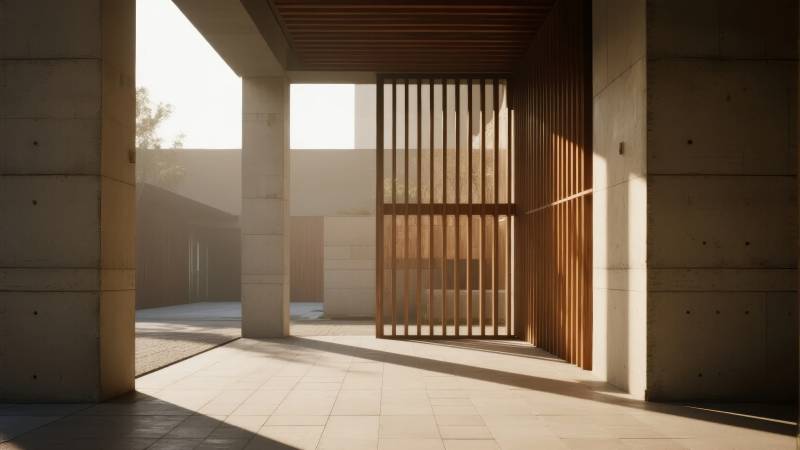 光影交错的现代门廊图片