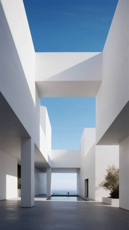 白色建筑庭院图片