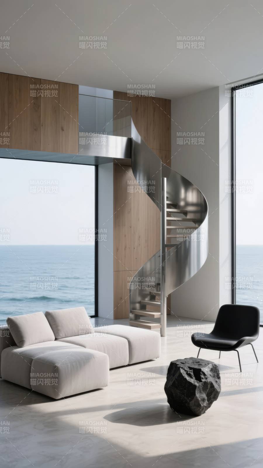 海景螺旋楼梯客厅图片