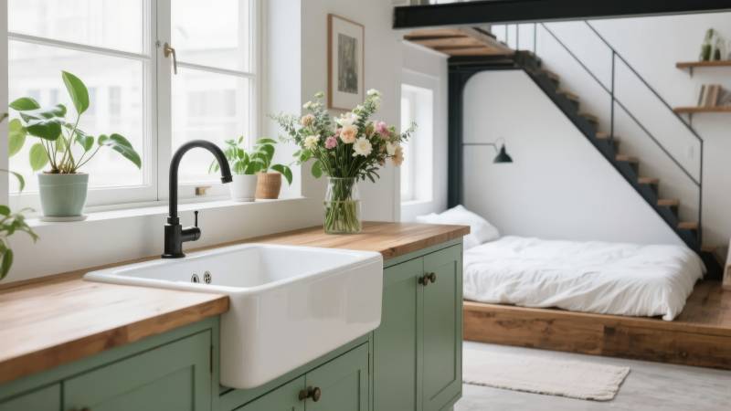 绿意厨房与楼梯卧室图片