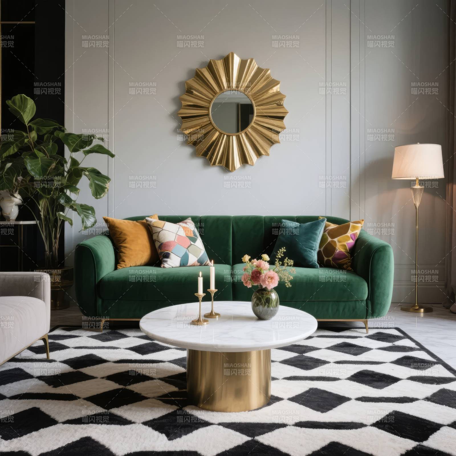 绿沙发客厅装饰图片