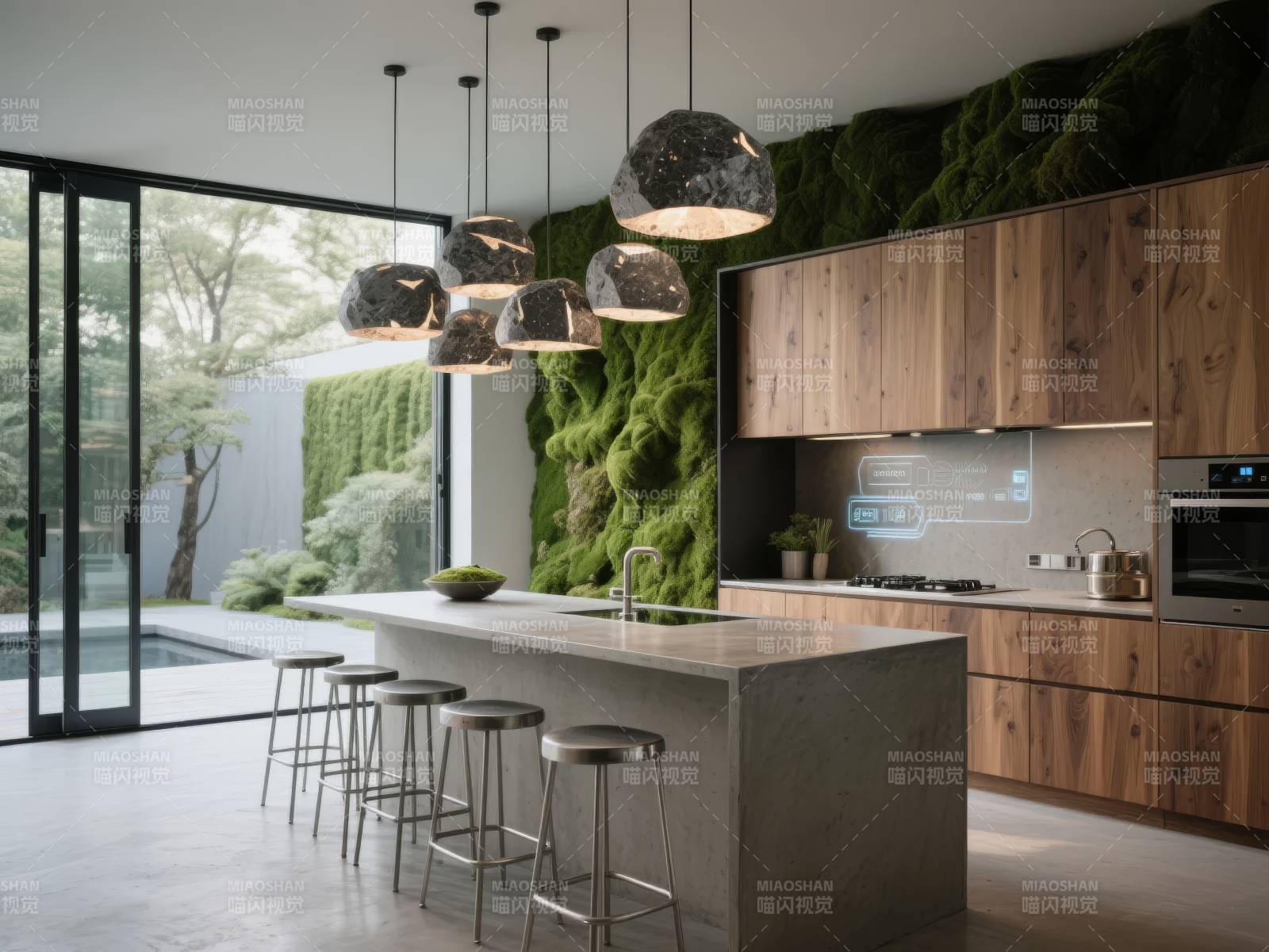 现代厨房绿植墙设计图片