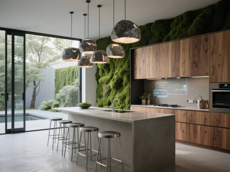 现代厨房绿植墙设计图片