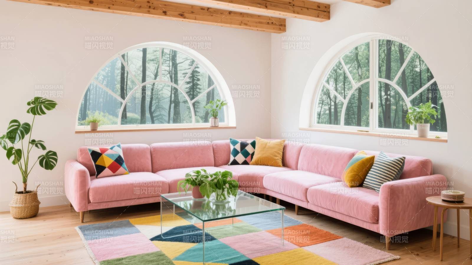 粉色沙发客厅美景图片