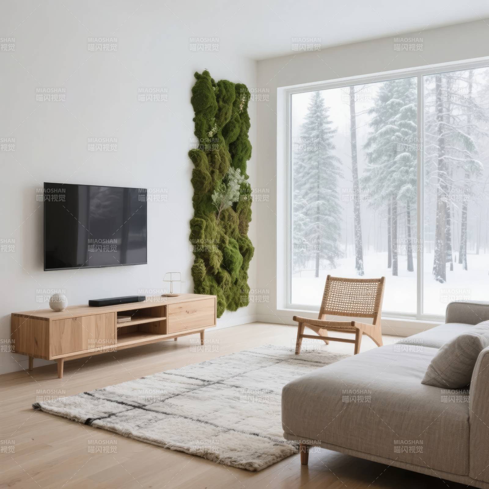 冬日客厅绿植墙图片