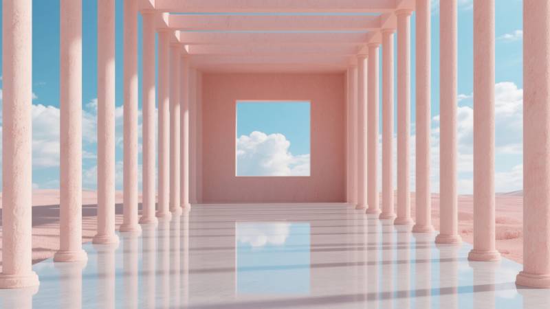 粉色廊柱通向天空图片