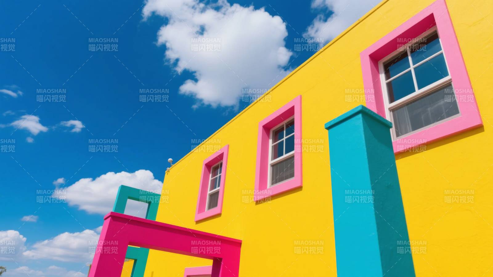 彩色建筑蓝天白云图片