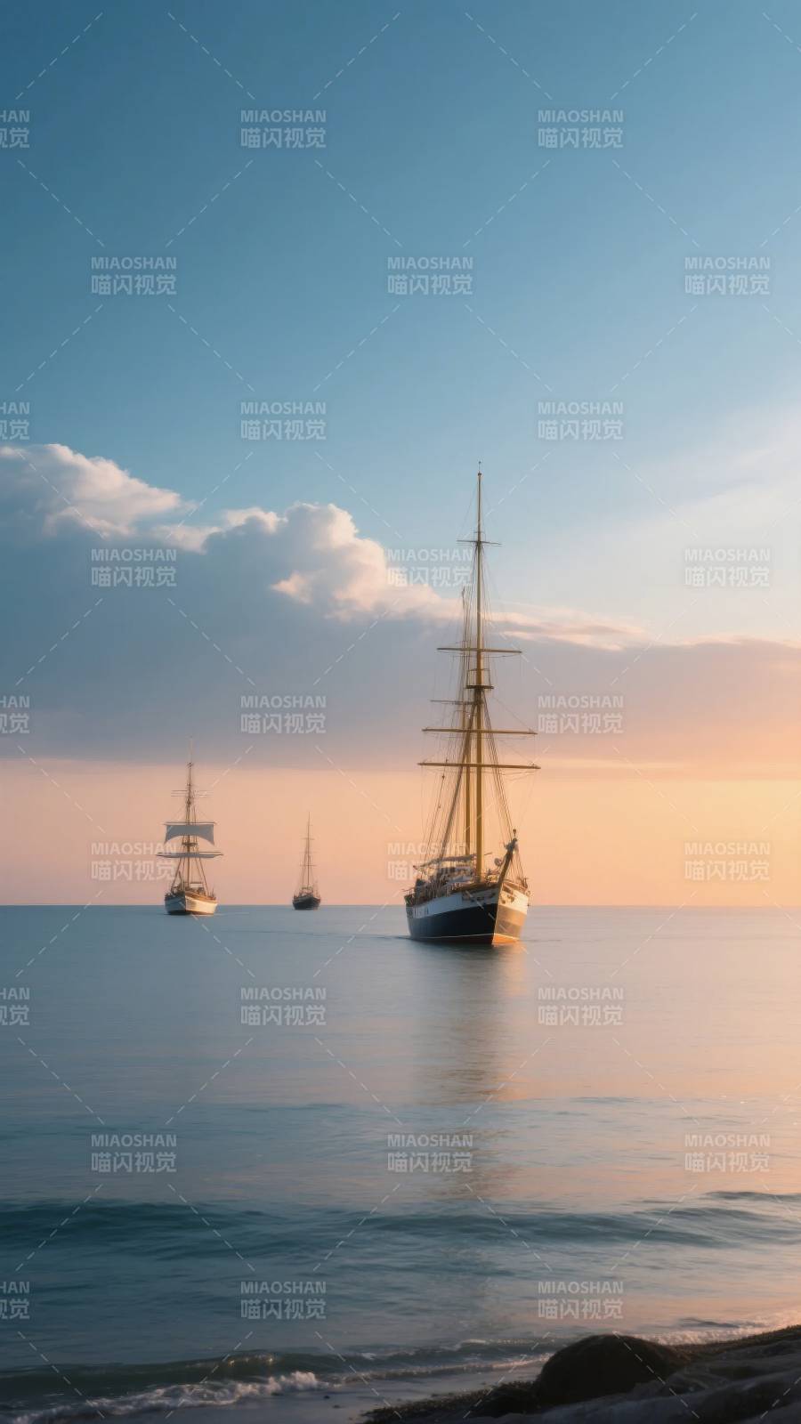 帆船暮色海景图片