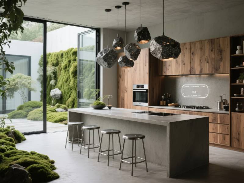 现代厨房与自然融合图片