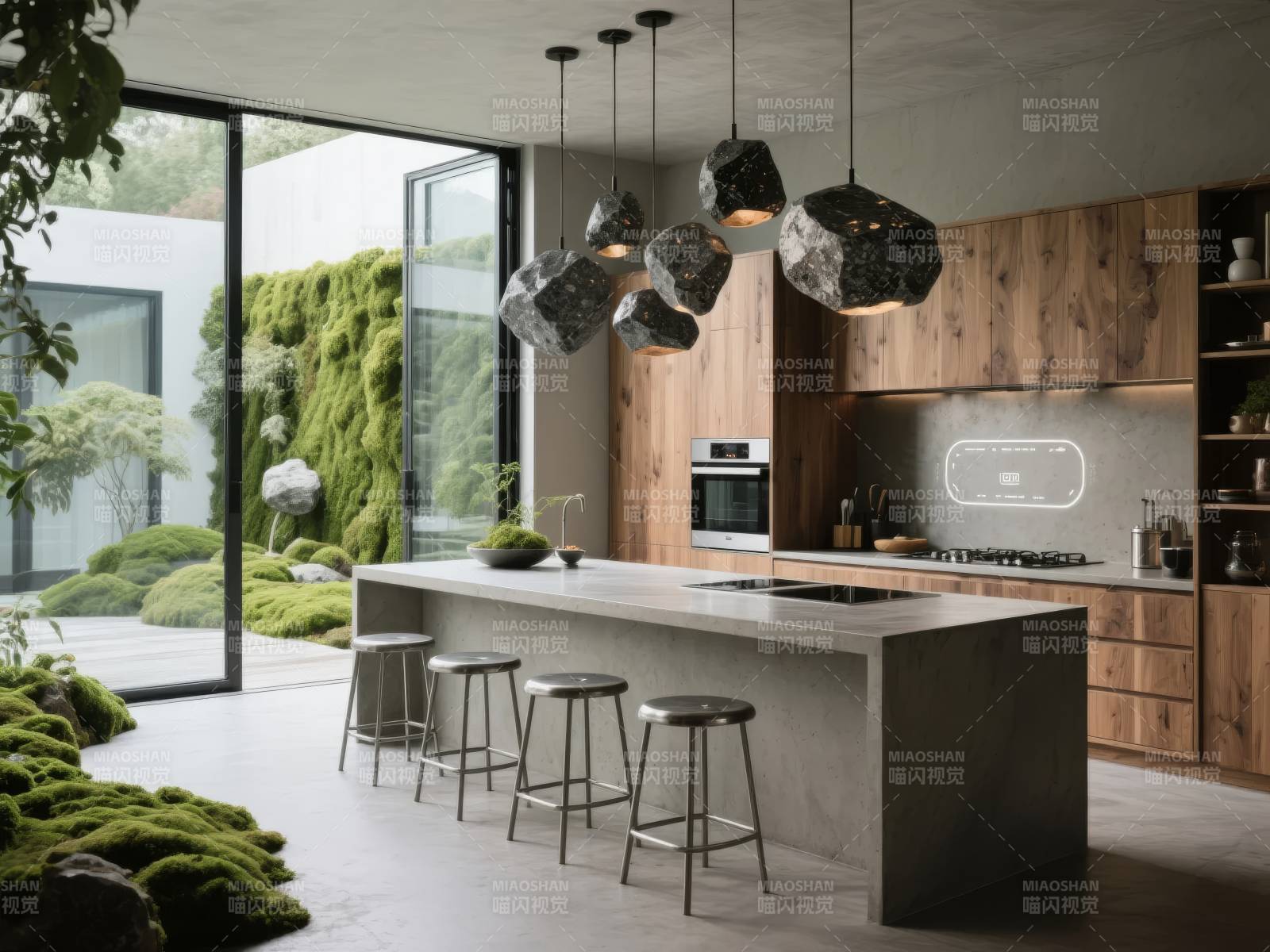 现代厨房与自然融合图片