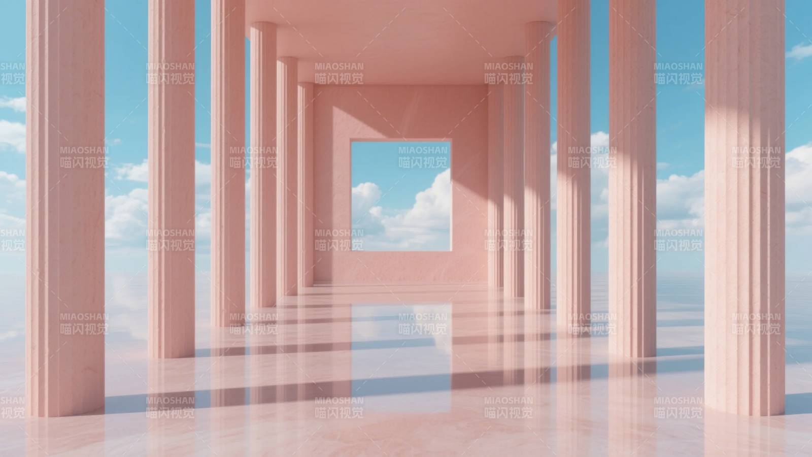 粉色廊道通向天空图片