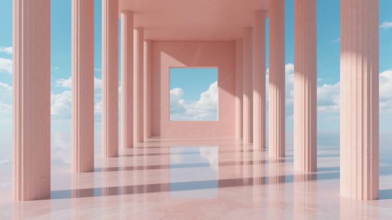 粉色廊道通向天空图片