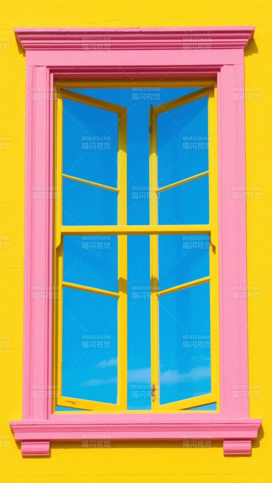 黄墙粉窗映蓝天图片