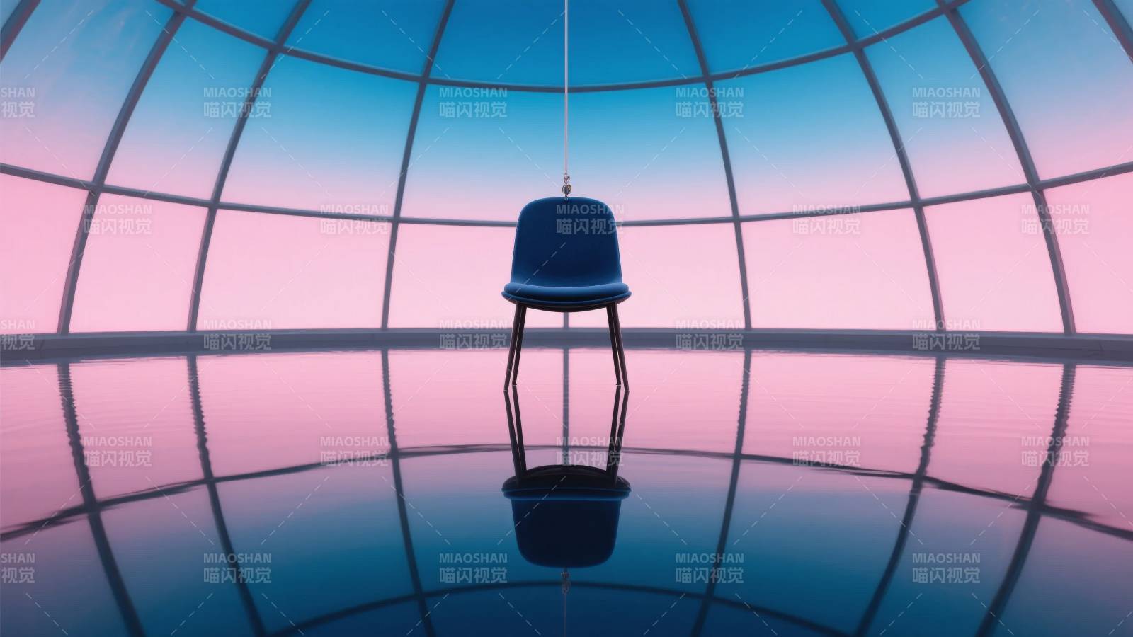 悬浮的蓝色椅子图片