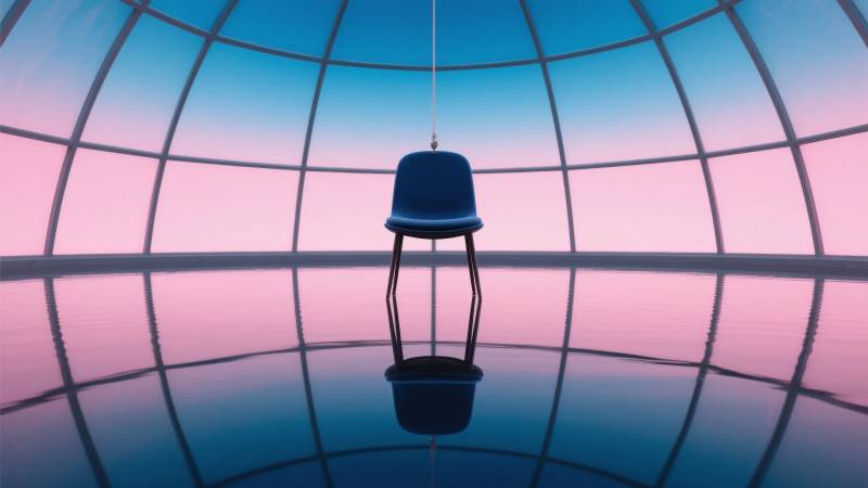 悬浮的蓝色椅子图片