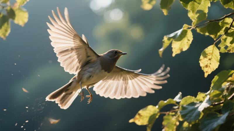 飞鸟掠过绿叶图片