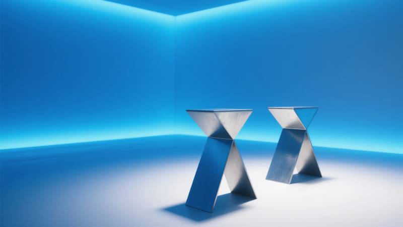 蓝色空间中的几何桌图片