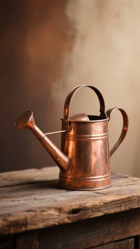 铜壶静置木桌图片