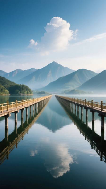 湖桥映山云图片