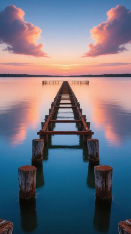 湖畔夕阳长廊图片