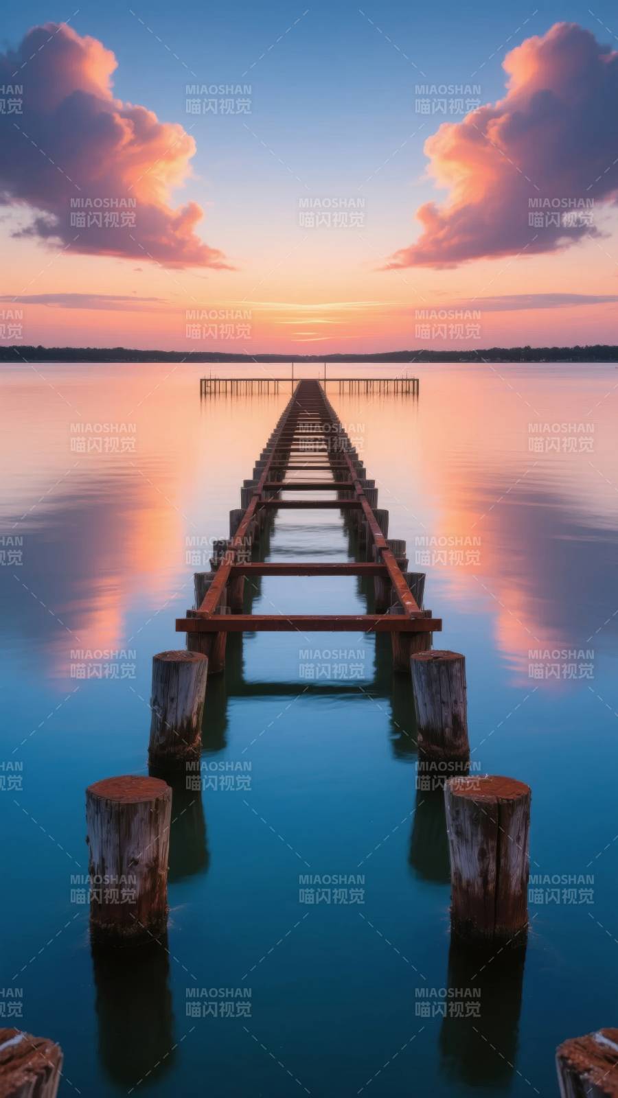 湖畔夕阳长廊图片