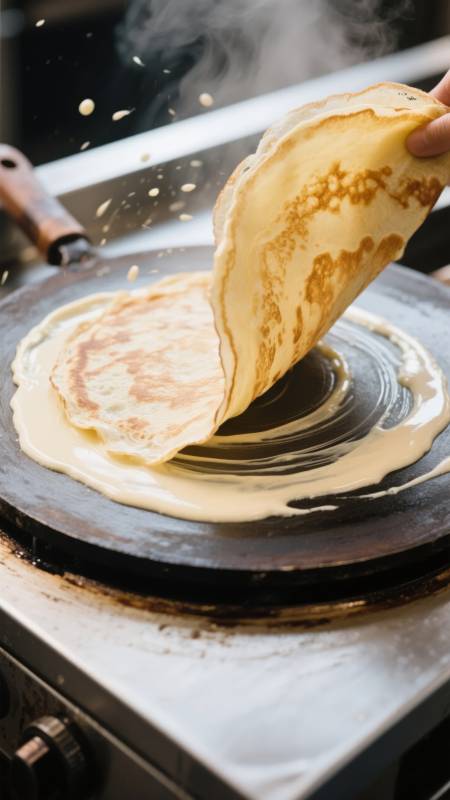 煎饼翻转瞬间图片