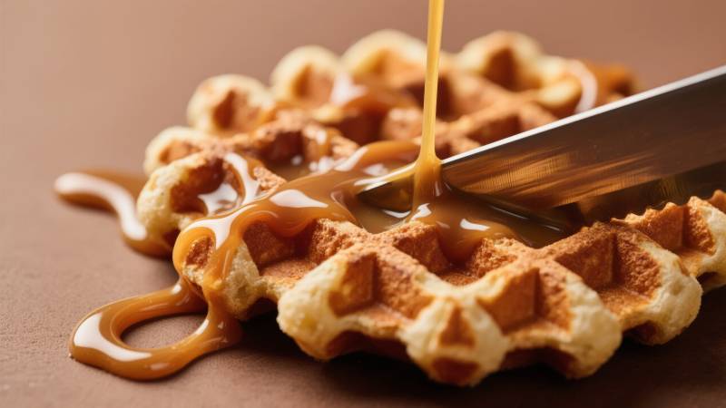 焦糖淋在华夫饼上图片