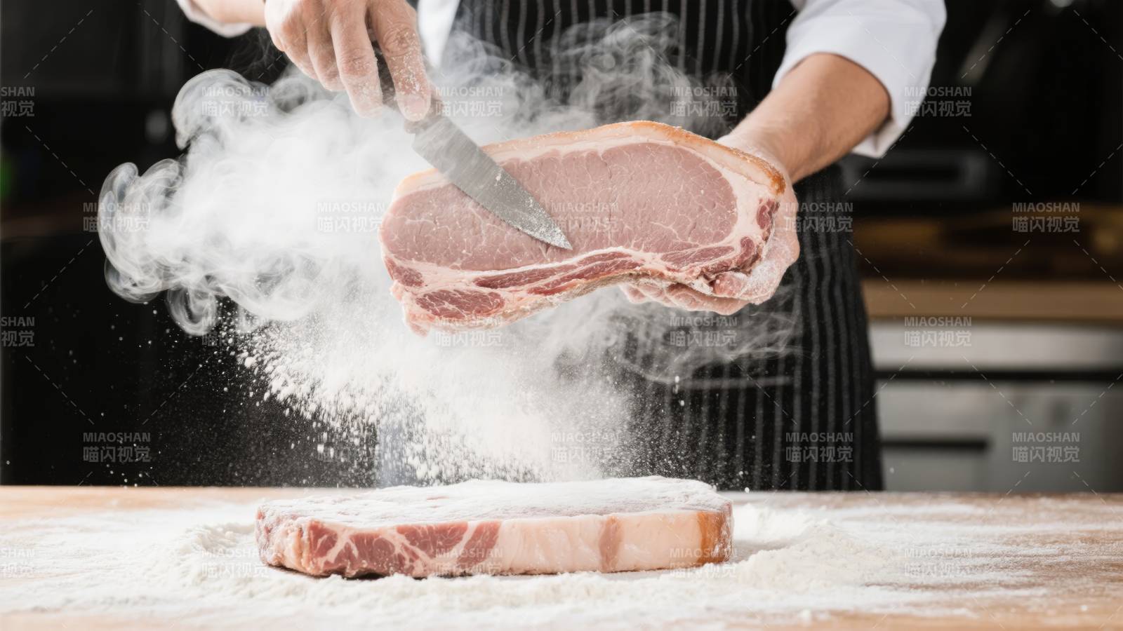 刀切肉 烟雾四起图片