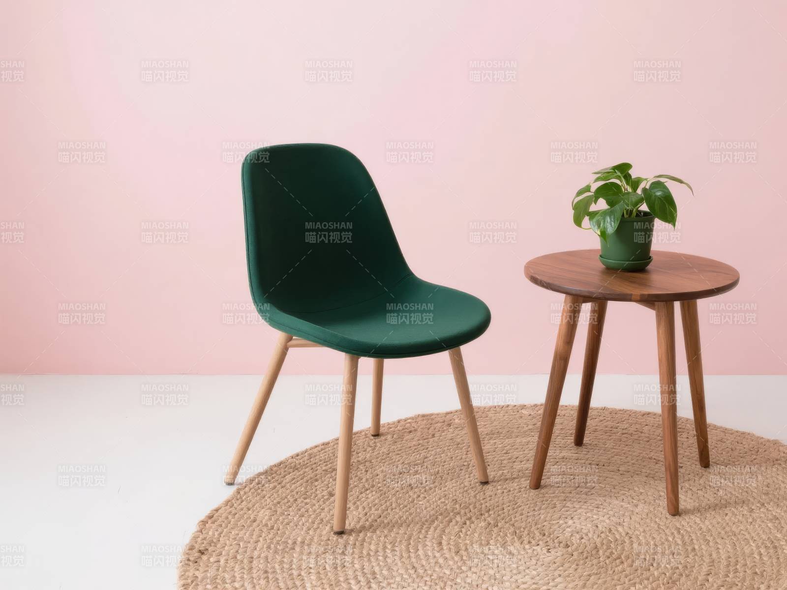 绿椅木桌伴绿植图片