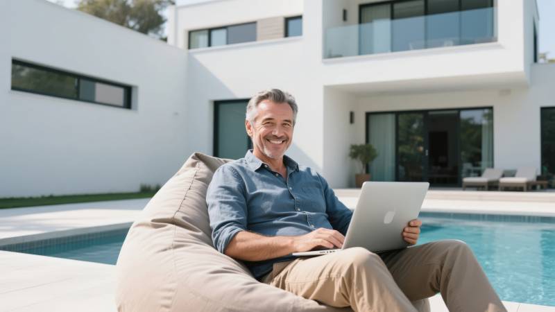 泳池边的惬意时光图片