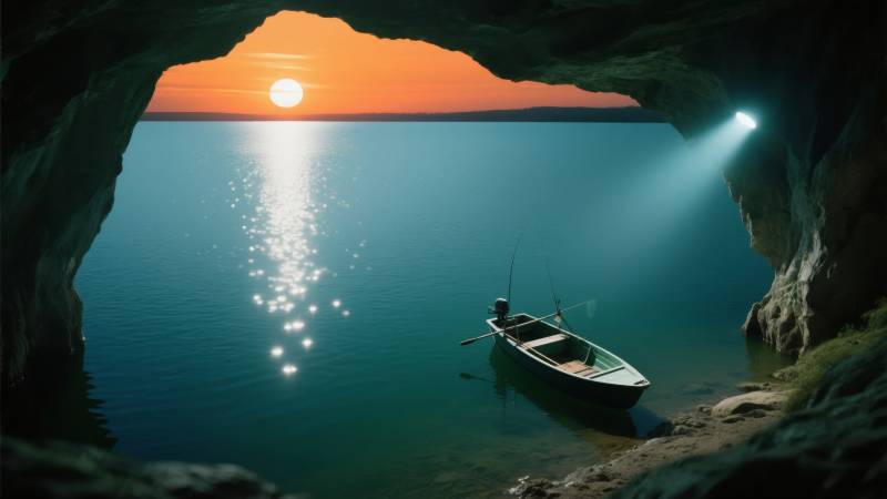 洞中日落舟影图片