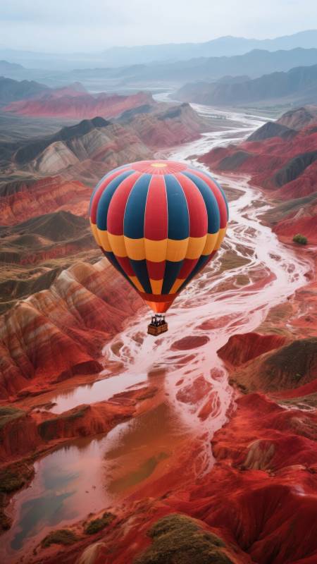 热气球飞越彩丘图片