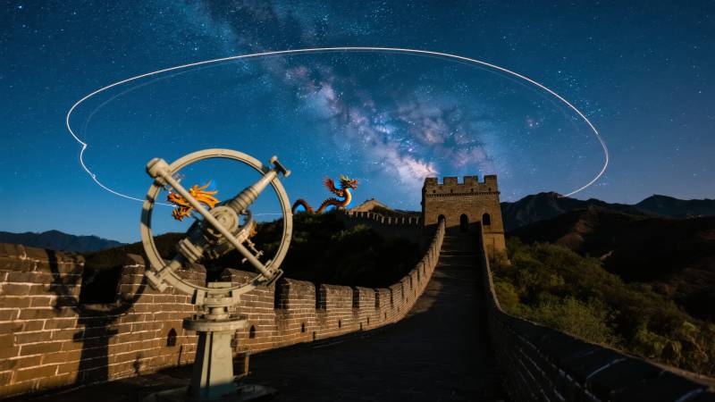 长城夜空星轨图片