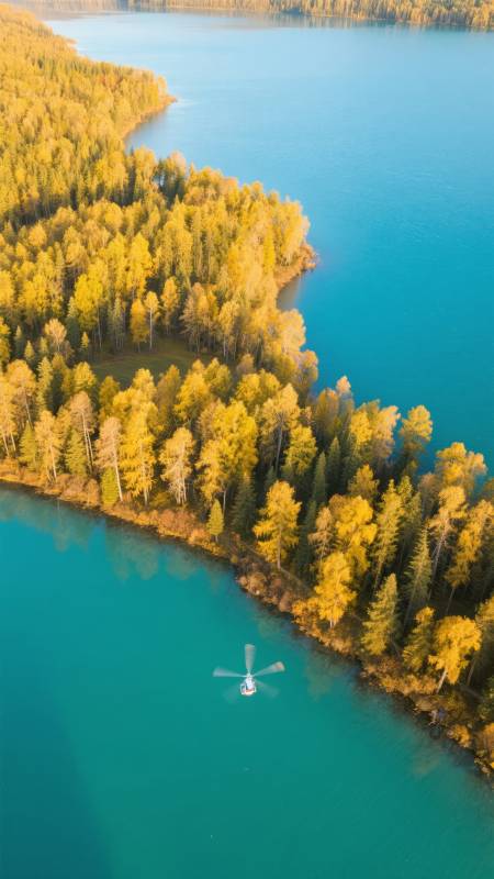 秋湖航拍美景图片