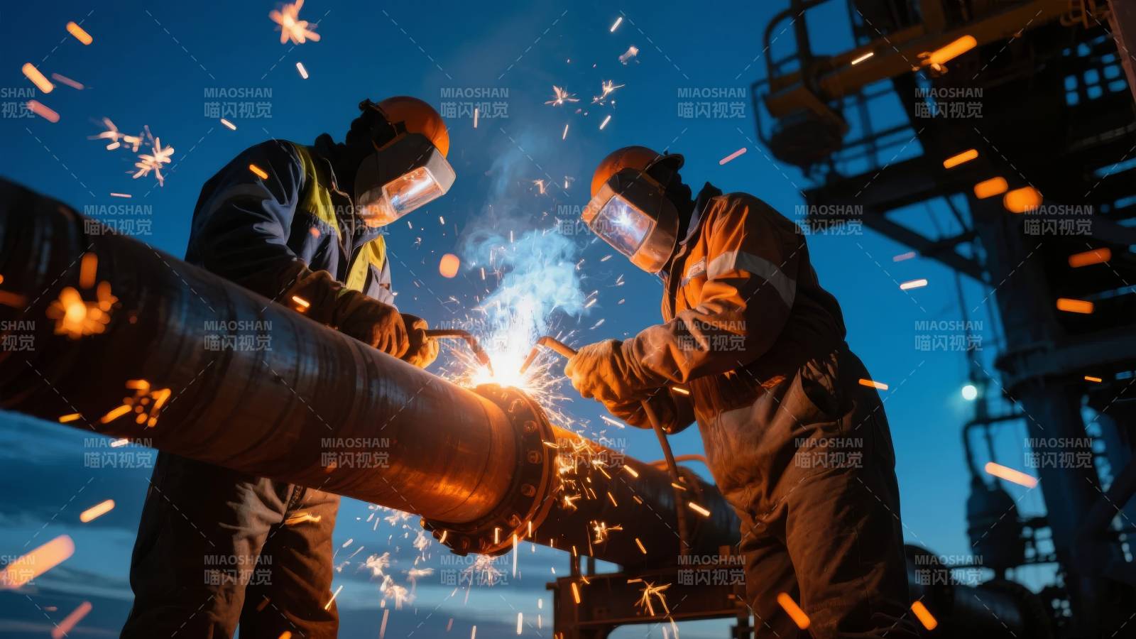 焊工夜战管道图片