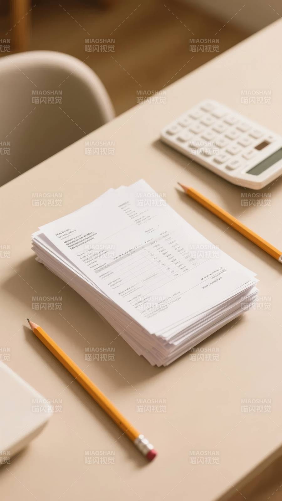 办公桌上的文具与文件图片