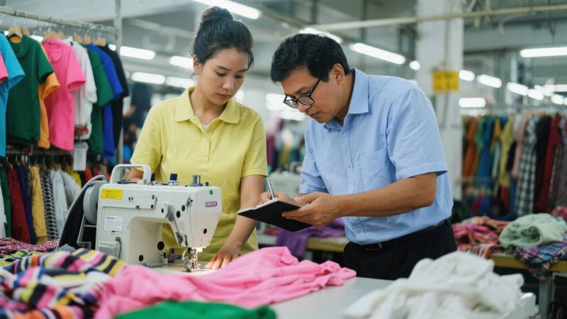 工厂里专注缝纫工作图片