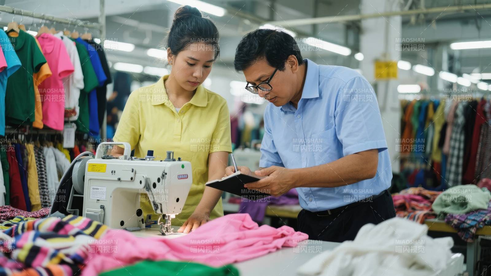 工厂里专注缝纫工作图片