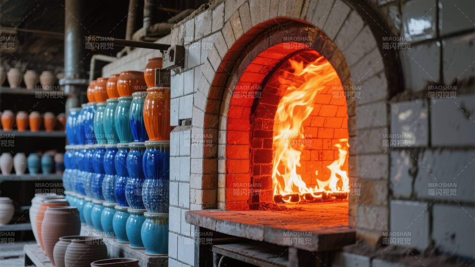 窑火映陶器图片
